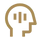 Gold silhouette of a head with vertical bars inside it.