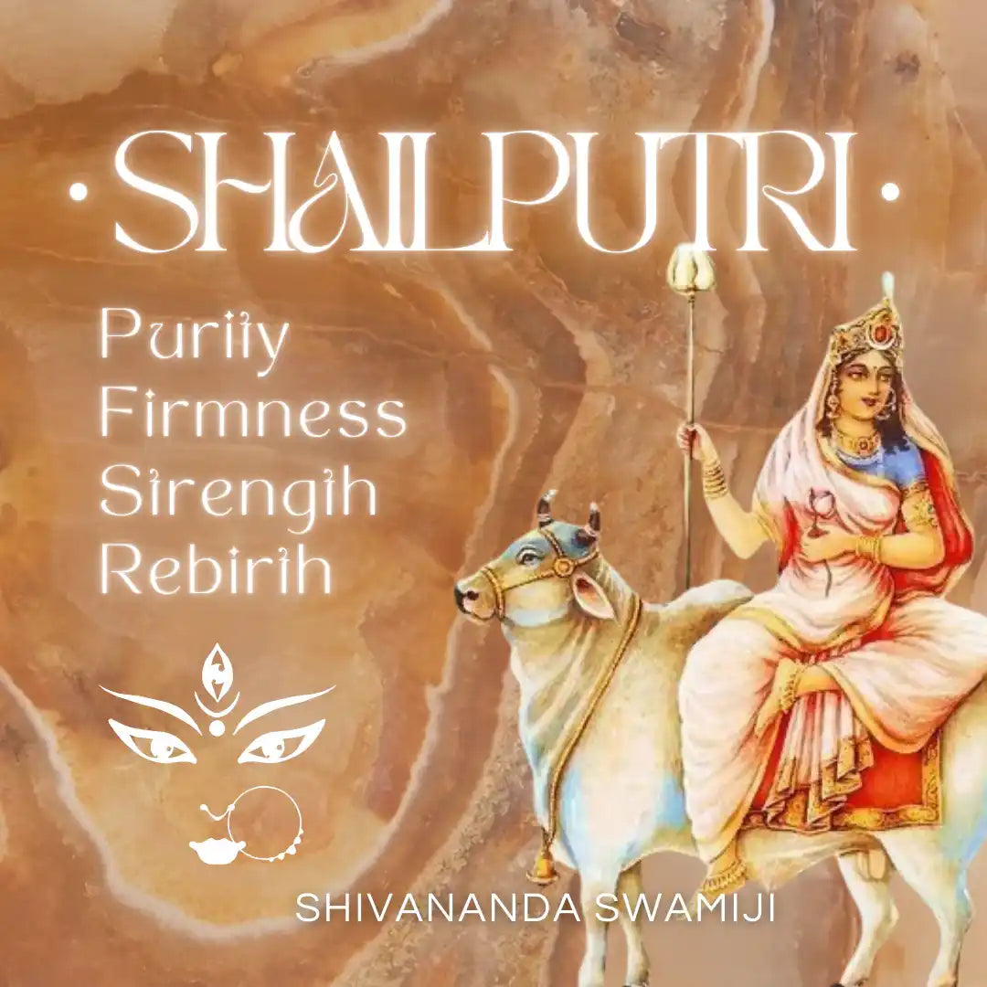 A Hindu goddess, Shailputri, riding a white bull.
