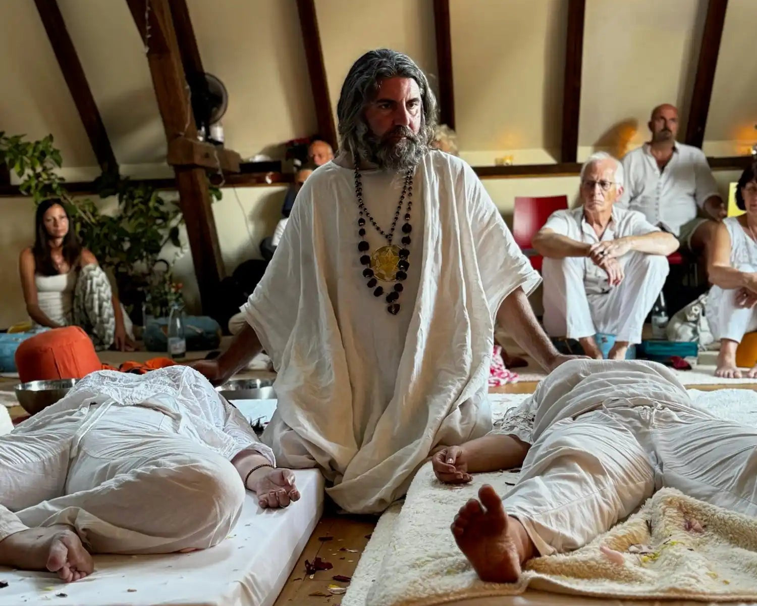 Spiritual healer with patients.