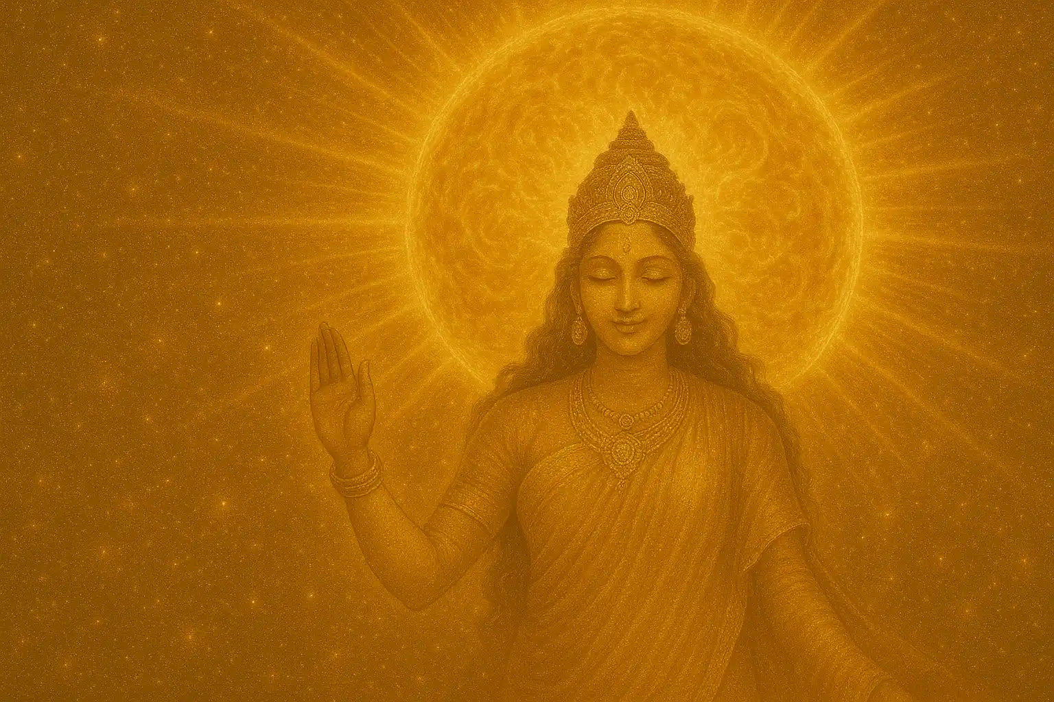 A divine figure with a radiating sun behind them.
